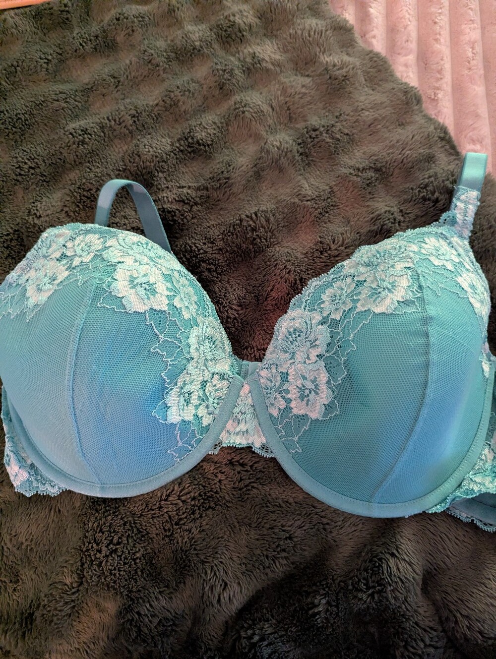 Soma Teal Lace Underwire Bra with White Floral Overlay